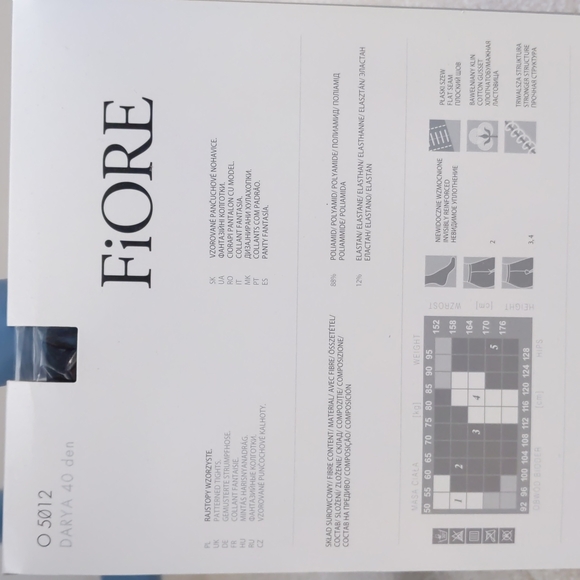 NWT Patterned Black Tights with Criss Cross, Fiore Darya, Large, 40 Denier - Picture 3 of 3